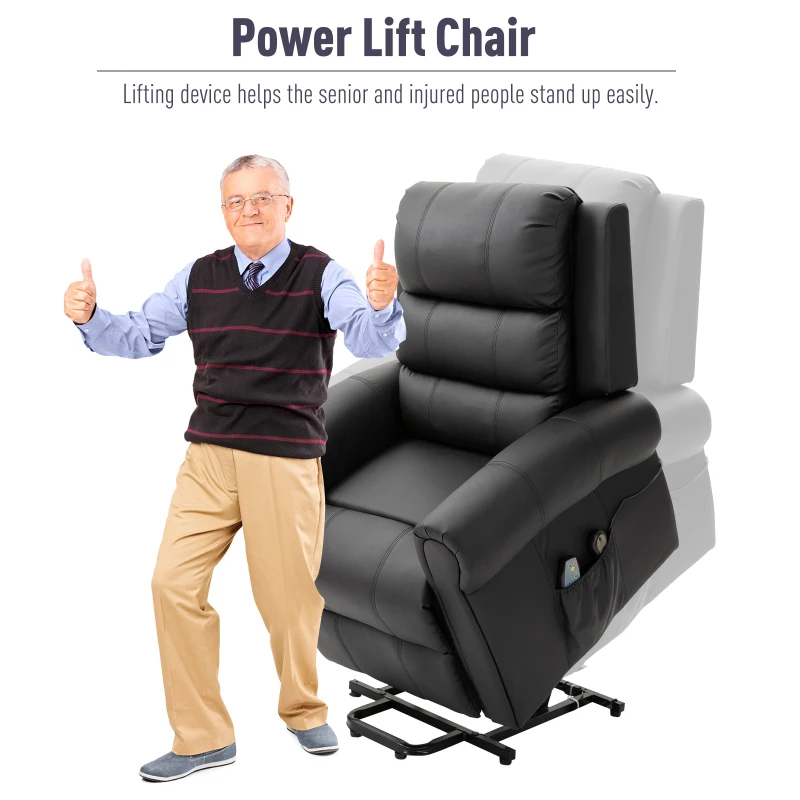 HOMCOM Power Lift Chair Heated Vibrating Massage Recliner Sofa with Remote PU Black