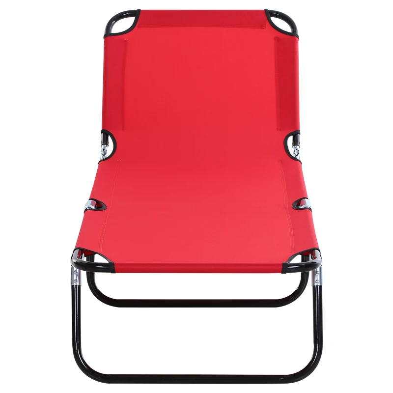 Outsunny 3-Position Folding Reclining Beach Chair Chaise Lounge Sun Lounger for Poolside Lawn - Red