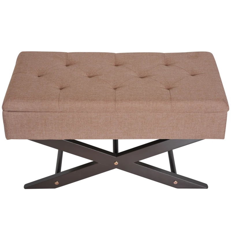 HomCom 30" Oxford Fabric Tufted Upholstered X Leg Storage Ottoman Bench - Brown