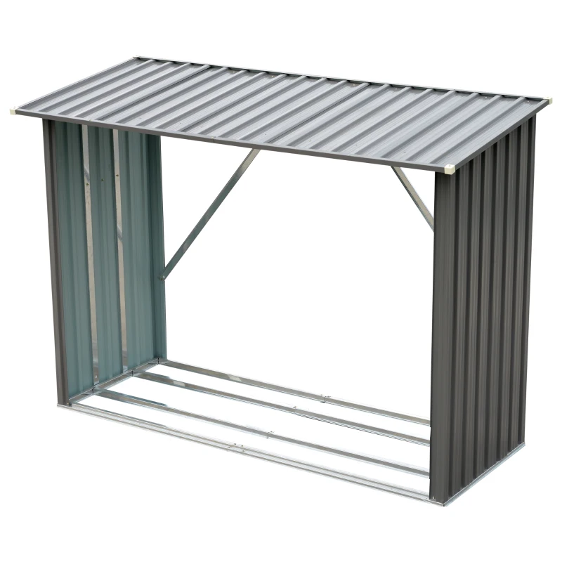 Outsunny 85" Steel Sturdy Firewood Covered Shed Storage Rack - Gray