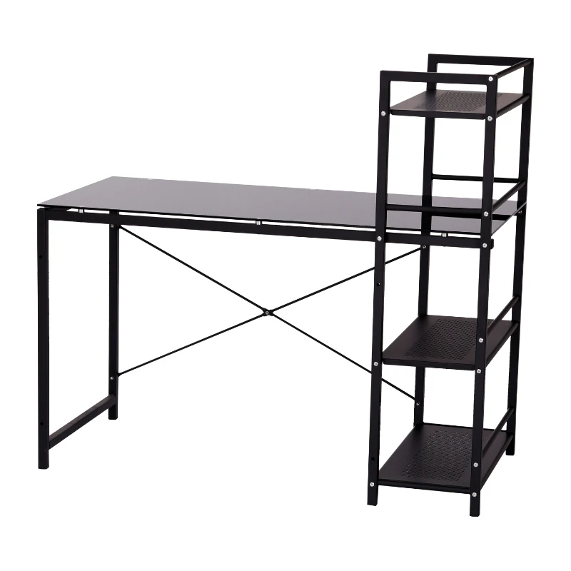 HomCom 50" Modern Office Desk With Storage Shelves Bookcase - Black