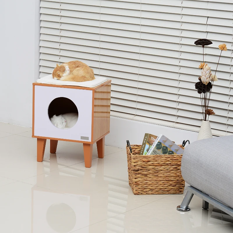 PawHut 20" Mid Century Dual Multi Level Elevated Cat Bed And Lounger Condo