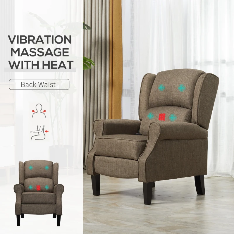 HomCom Vibrating Massage Heated Recliner Chair Sofa Fabric With Remote Control - Light Brown