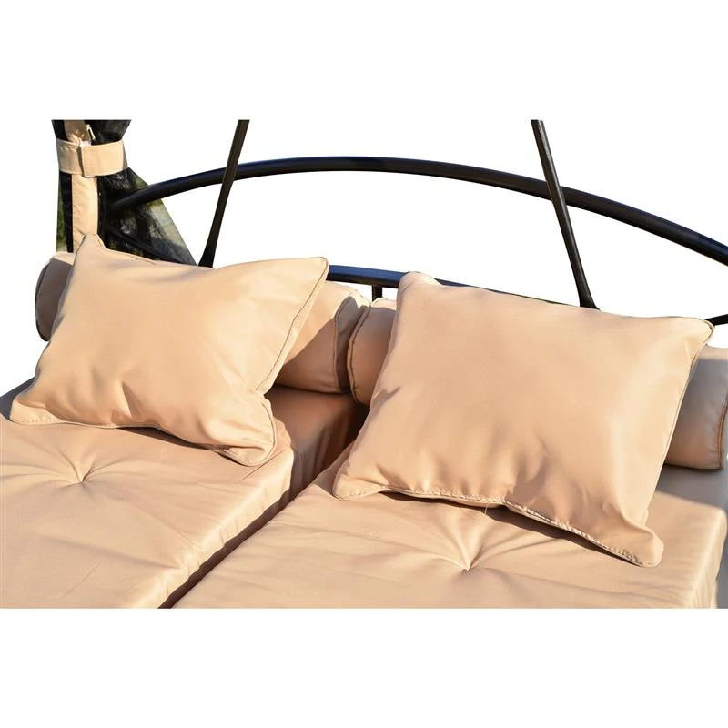Outsunny Outdoor 3 Person Patio Daybed Canopy Gazebo Swing, Tan with Mesh Walls