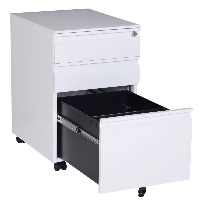 HomCom 24" Steel 3 Drawer Locking File Cabinet on Wheels - White