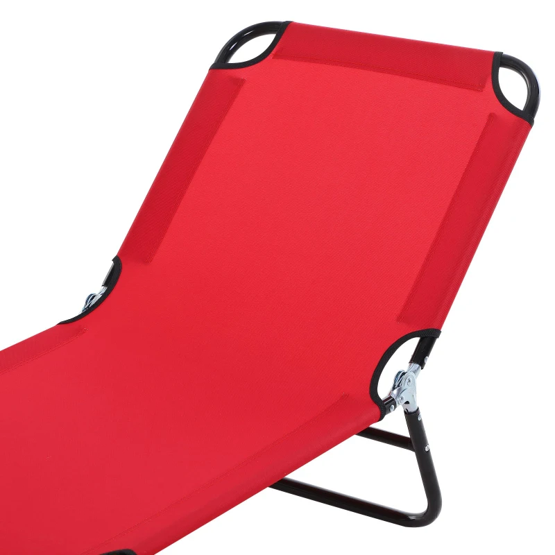Outsunny 3-Position Folding Reclining Beach Chair Chaise Lounge Sun Lounger for Poolside Lawn - Red