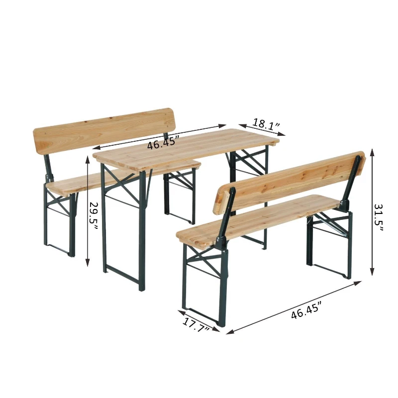 Outsunny 4' Wooden Outdoor Folding Picnic Table Set with Benches