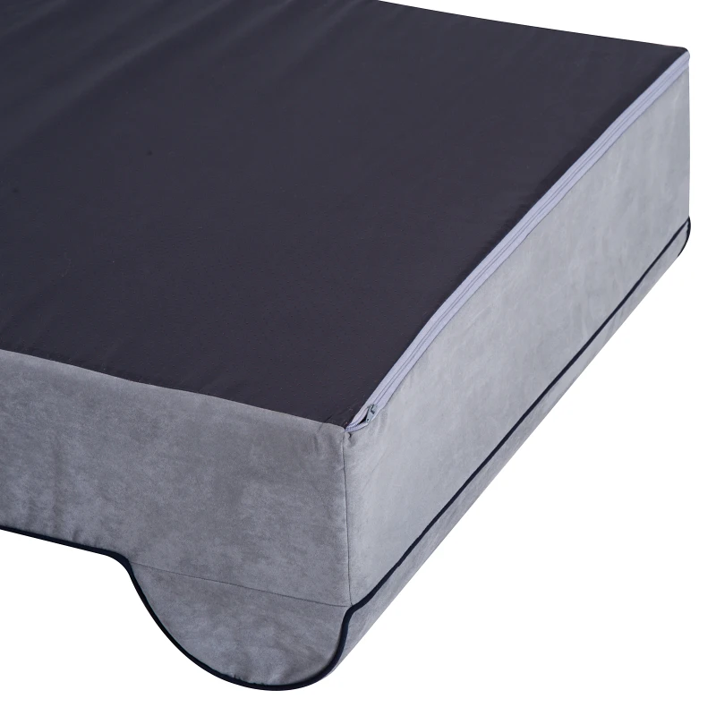 PawHut Orthopedic 52" x 36" Suede Padded Pet Dog Bed  Memory Foam Bolster with Pillow - Grey with Navy Blue Liner