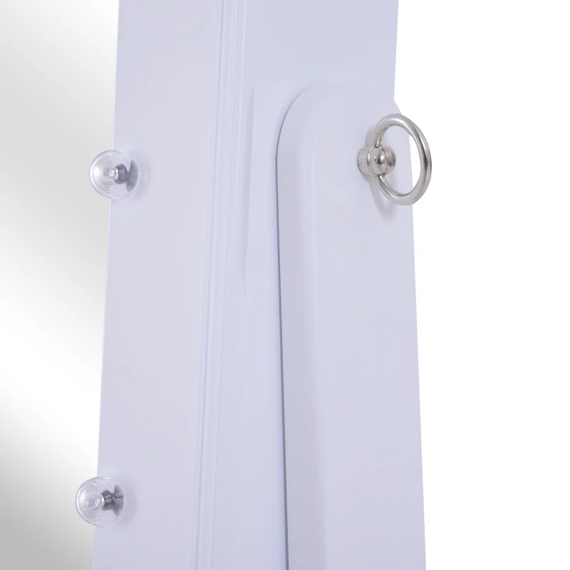 HomCom 58" Lockable LED Lighted Jewelry Storage Cabinet Armoire with Full-Length Mirror - White