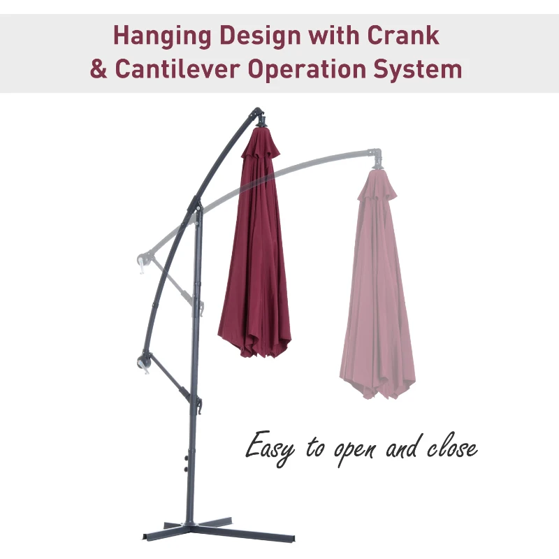 10' Cantilever Hanging Tilt Offset Patio Umbrella with UV & Water Safe Material & Cross Base (Weight Not Included), Red