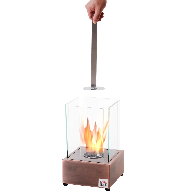 HOMCOM Bio Ethanol Fireplace Freestanding Living Room Tabletop Ventless Bioethanol Fireplace Glass - Bronze