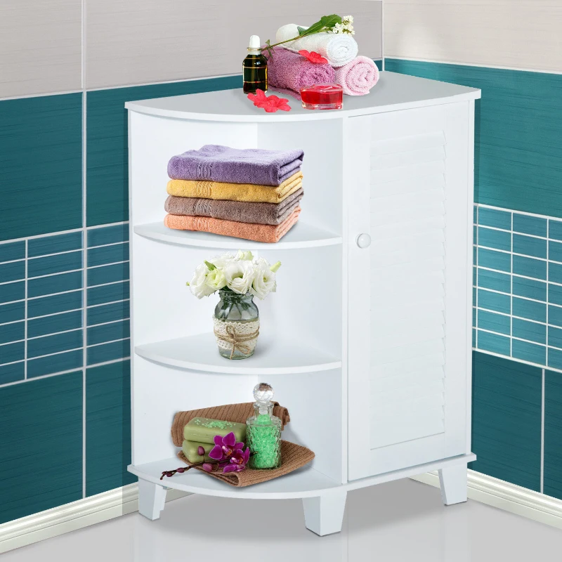 HomCom 32" Modern Country Bathroom Cabinet Cupboard with Rounded Shelves - White