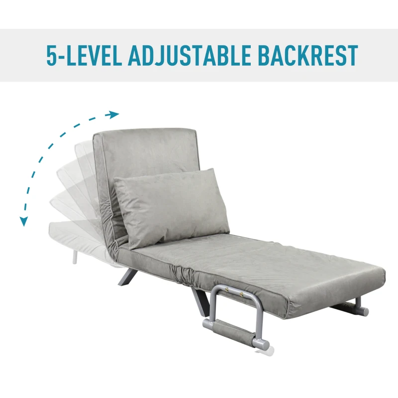 HomCom Single Person Folding 5 Position Steel Convertible Sleeper Bed Sofa Chair - Grey