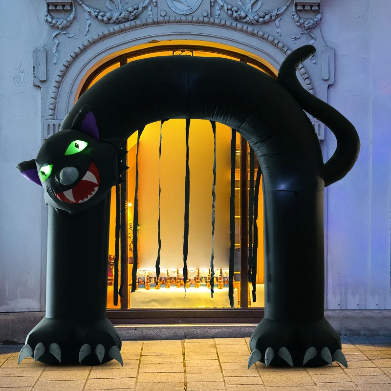 HOMCOM 9’ Outdoor Inflatable Halloween Arch - Creepy Black Cat
