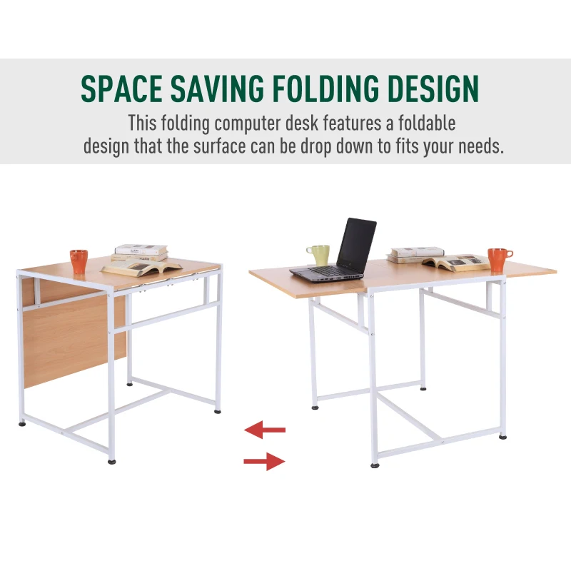 HomCom 47" Versatile Wood Top Drop Leaf Office Computer Desk Folding Side Table - White