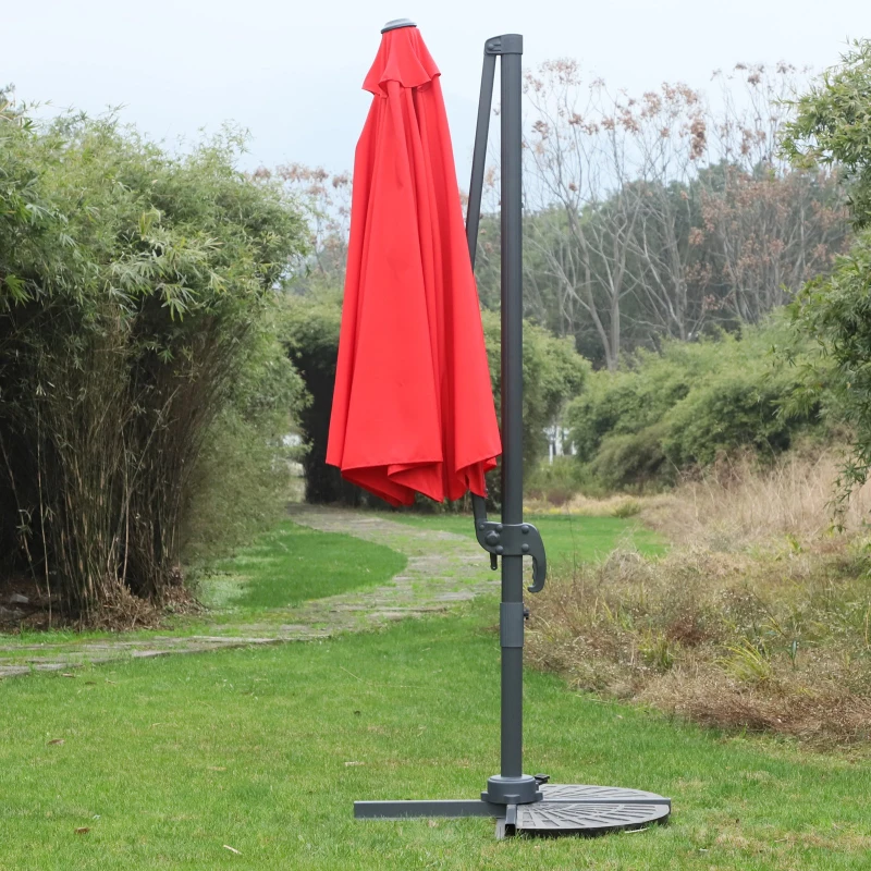 Outsunny 9.7ft Offset Umbrella Cantilever Hanging Umbrella 360 Degree Rotation with Cross Base