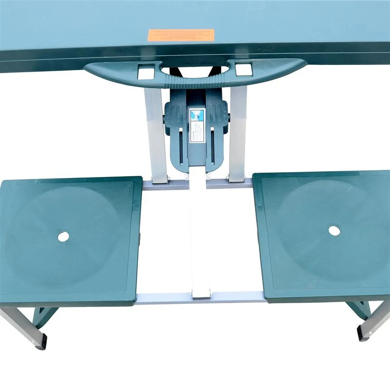 Open Box Outsunny 4 Person Plastic Portable Compact Folding Suitcase Picnic Table Set with Umbrella Hole - Green
