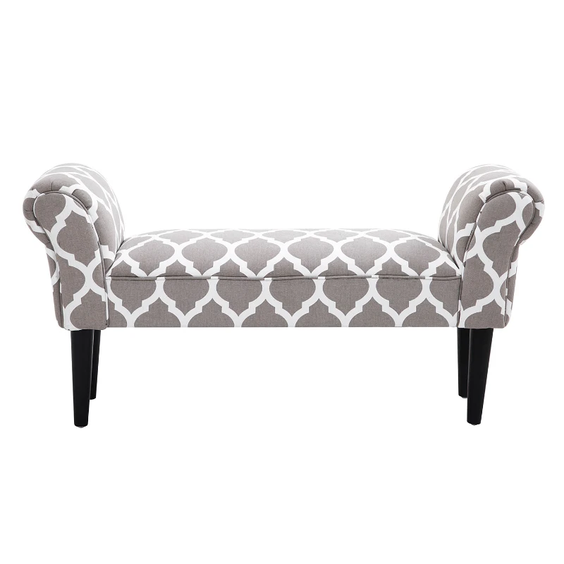 HomCom Designer Upholstered Ottoman Linen Covering Vanity Seat - Grey