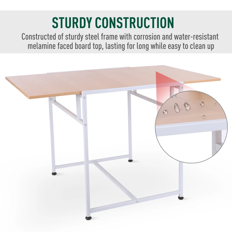 HomCom 47" Versatile Wood Top Drop Leaf Office Computer Desk Folding Side Table - White