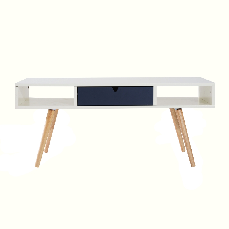 HomCom 40" Modern Wooden Coffee Table with Drawer - White / Blue Grey / Woodgrain