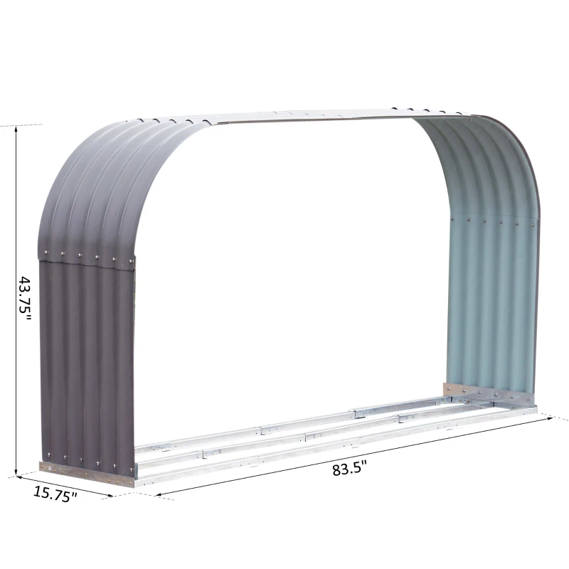 Outsunny 83" Steel Sturdy Firewood Covered Shed Storage Rack - Gray