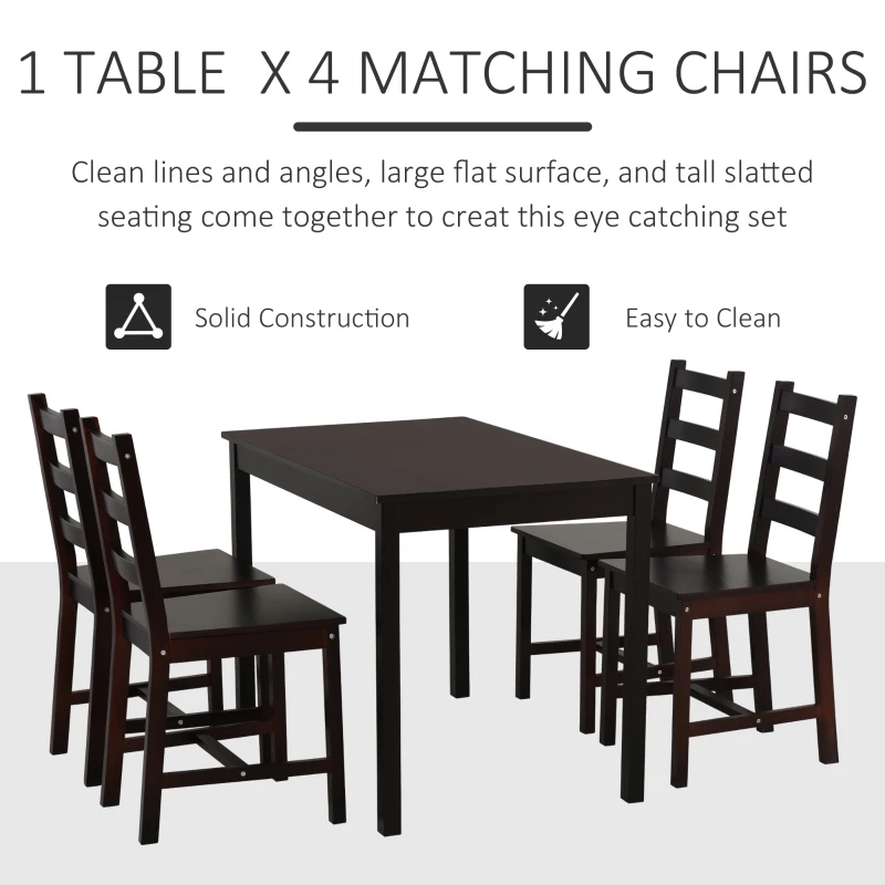 HomCom 5 Piece Family Rustic Solid Pine Wood Table and Chairs Kitchen Dining Set - Brown
