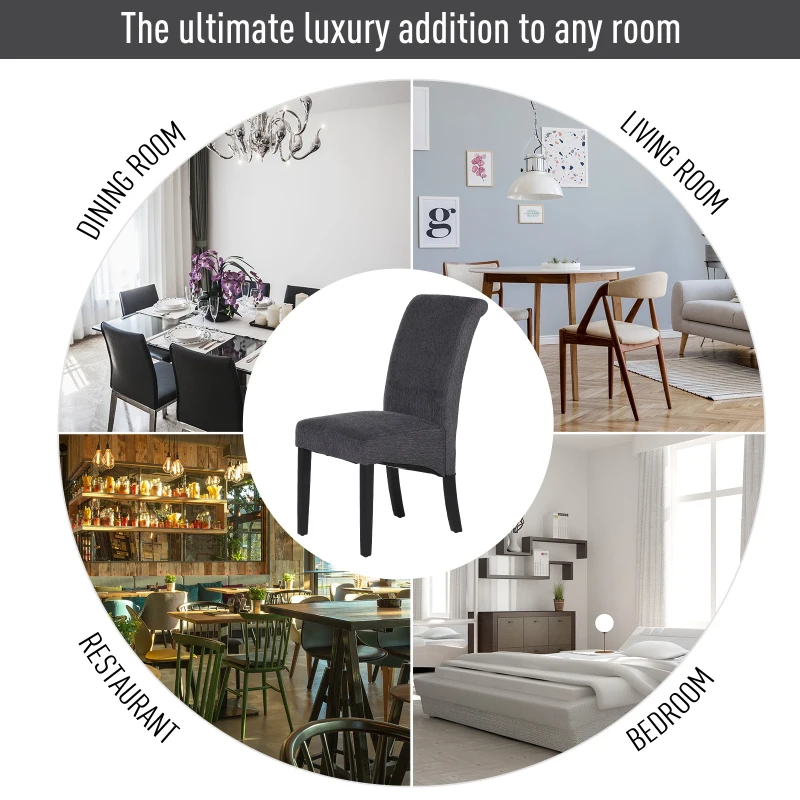 HOMCOM Set of 2 Dining Chair Side Seat with Wood Legs for Dining Room Living Room Grey