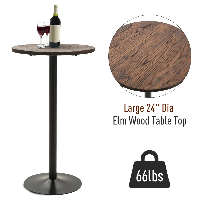 HOMCOM Rustic Industrial Bar Height Pub Table, 42"H, Metal with Elm Wood Top, Perfect for Casual Dining & Entertainment Spaces