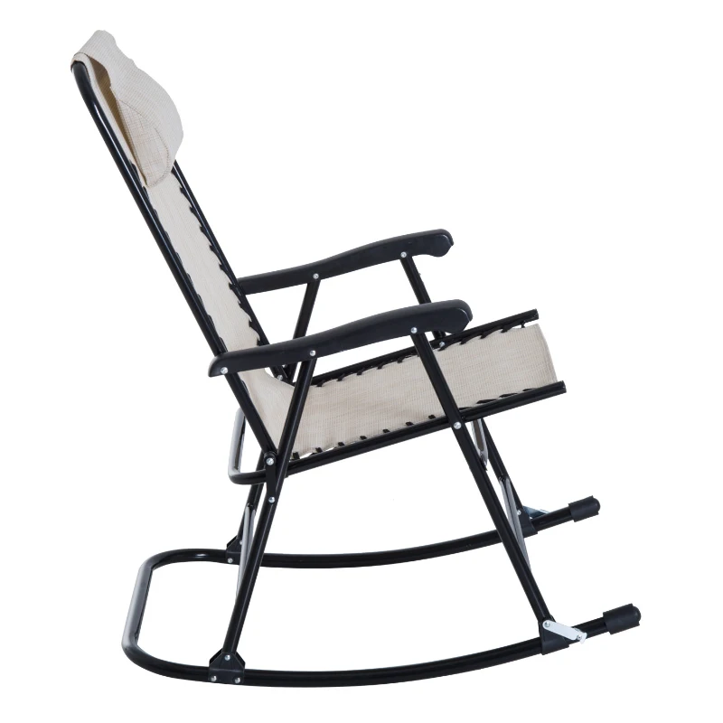 Outsunny Outdoor Sling Mesh Lounger Folding Rocking Chair Patio Table Seating Set - Cream White