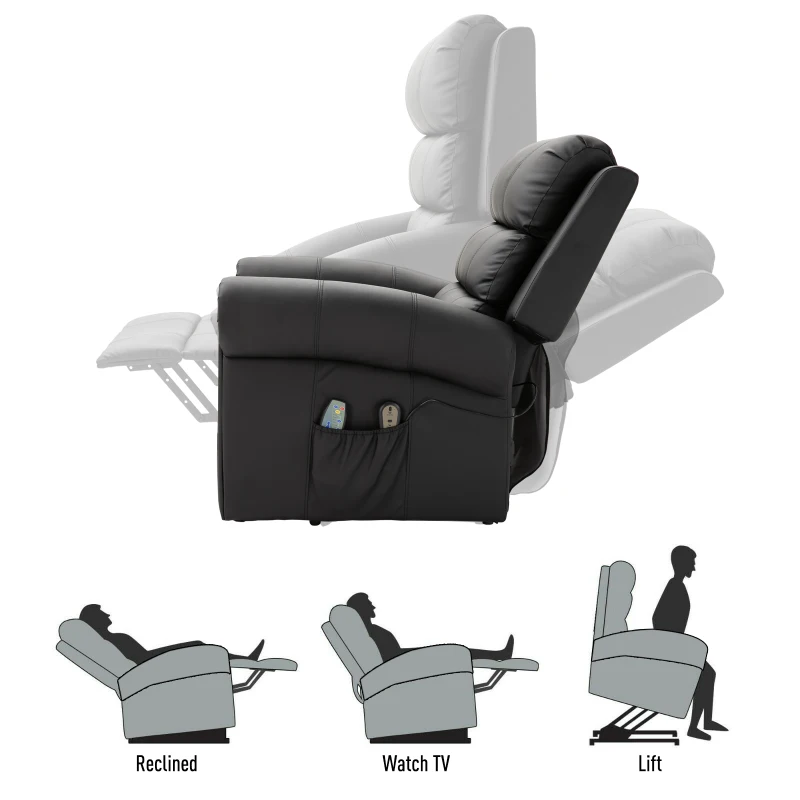 HOMCOM Power Lift Chair Heated Vibrating Massage Recliner Sofa with Remote PU Black