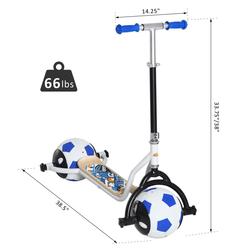 Qaba Balance Scooter for Kids with Soccer Ball Tires - Blue and Black