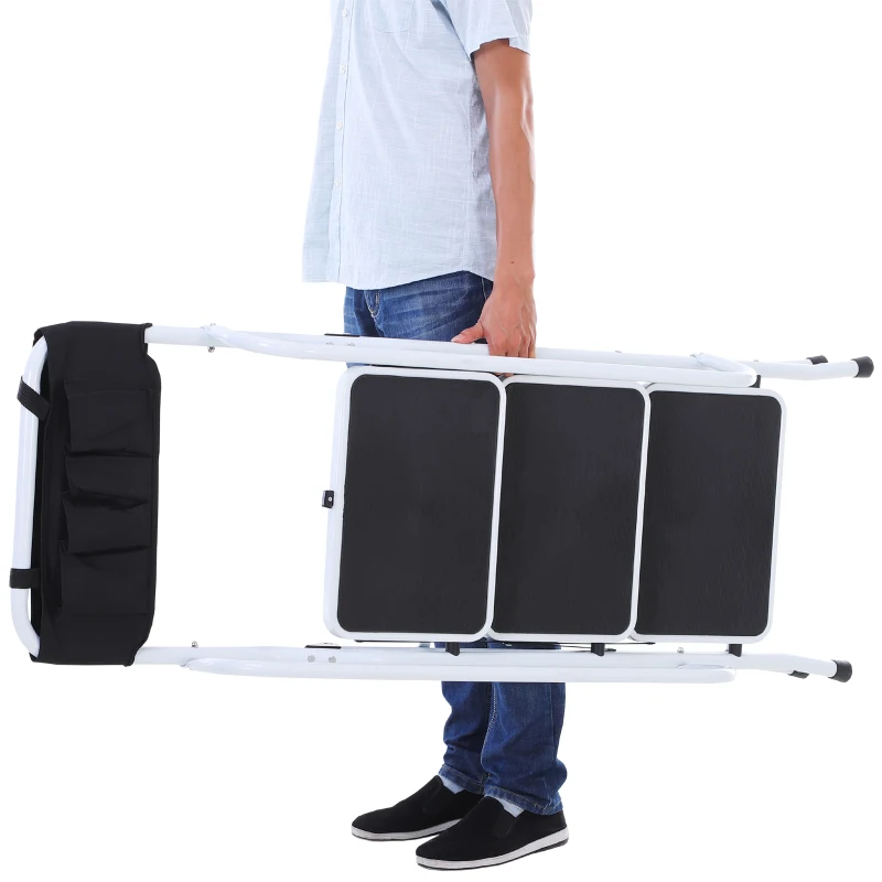 HOMCOM Folding 3 Step Stool Ladder with Safety Rails and Tool Bag Holder