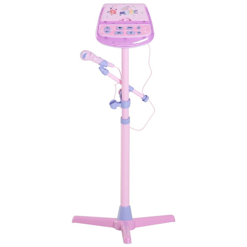Qaba Kids Karaoke Machine Toy Play Set with Microphones & Adjustable Stand - Pink