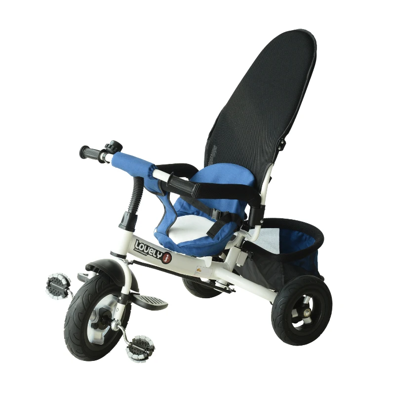 Qaba 2-in-1 Lightweight Steel Adjustable Convertible Tricycle Stroller - Blue