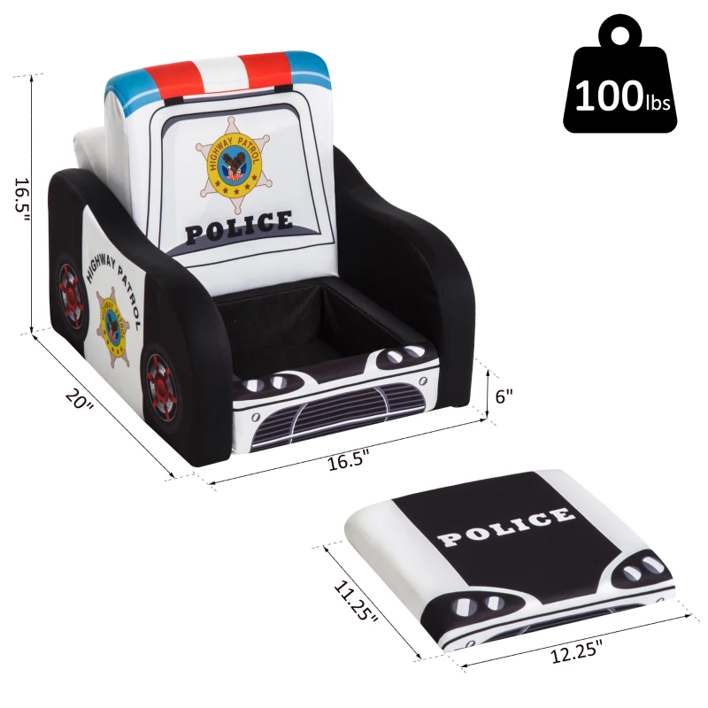 Qaba 17" Multi Spandex Storage Sofa Chair for Kids - Police Car