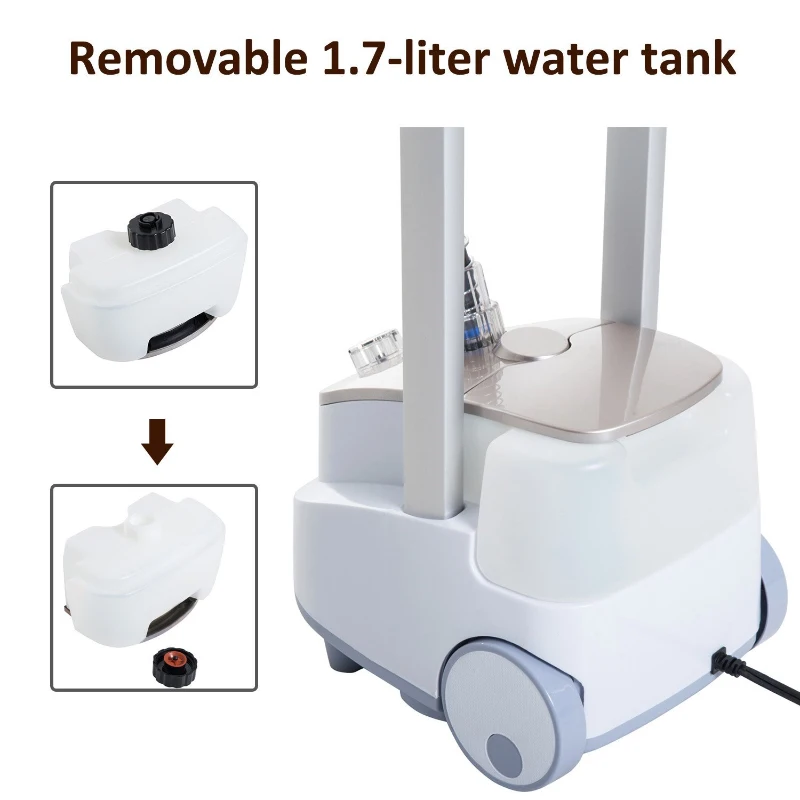 HomCom 1.7 Liter 1200W Upright Full Size Clothing Steamer with Fabric Brush and Garment Hanger - White / Grey