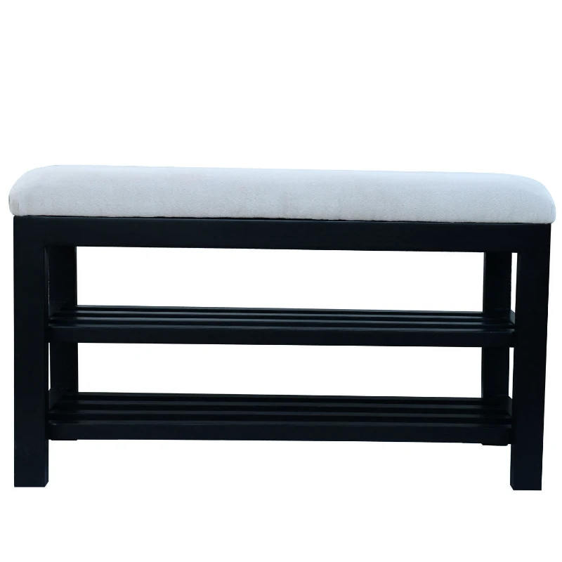 HomCom 31" Compact Wooden Entryway Shoe Organizer Storage Bench - Cream White