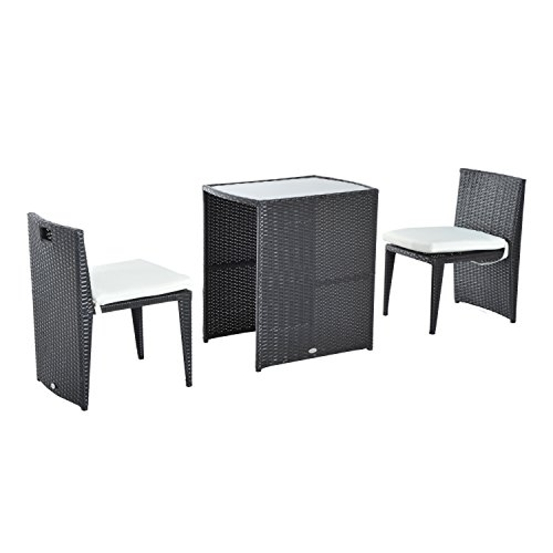 Outsunny 3 Piece Outdoor Patio Rattan Wicker Nesting Bistro Set Black