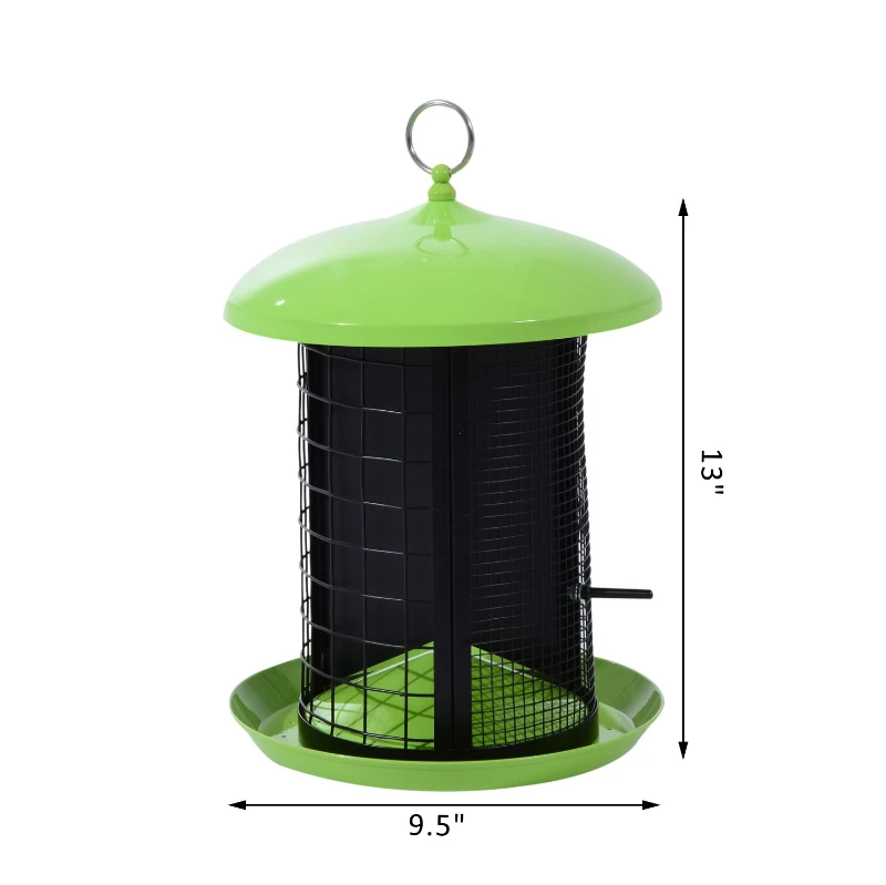 PawHut Triple Chamber Outdoor No Mess Bird Feeder Squirrel Proof - Lime Green / Black