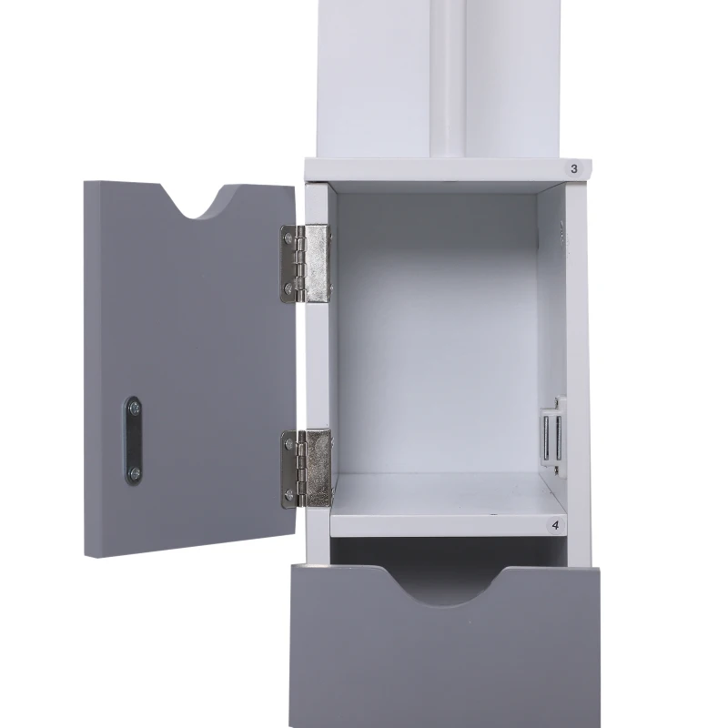 HOMCOM 54" Tall Bathroom Linen Tower, Freestanding Storage Cabinet with 2-Tier Shelf and Drawers, White