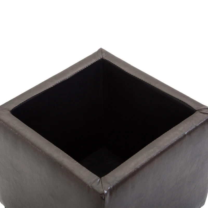 HomCom 16” Cube Faux Leather Tufted Storage Ottoman Footrest Seat - Dark Brown