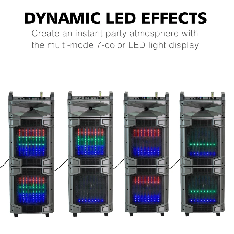 HomCom 80 Watt Portable Remote Control LED Bluetooth Dual Speaker System with Wheels