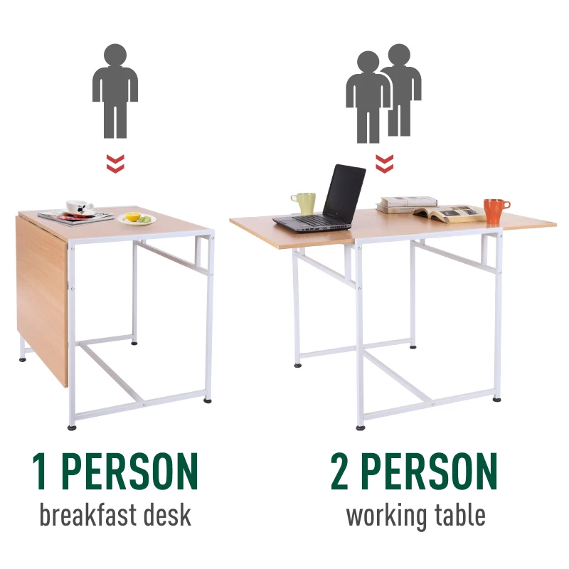 HomCom 47" Versatile Wood Top Drop Leaf Office Computer Desk Folding Side Table - White