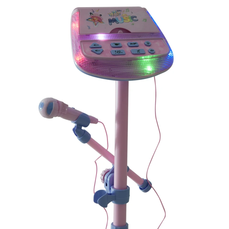 Qaba Kids Karaoke Machine Toy Play Set with Microphones & Adjustable Stand - Pink