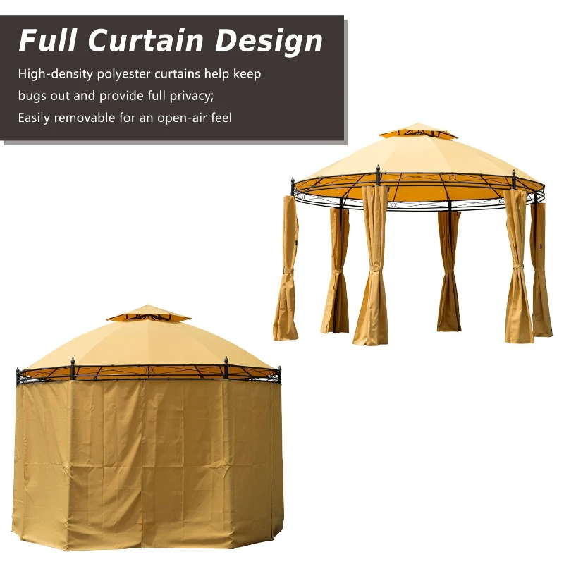 Outsunny 11.5' Metal Round Dome Patio Gazebo Soft Top with Privacy Curtains