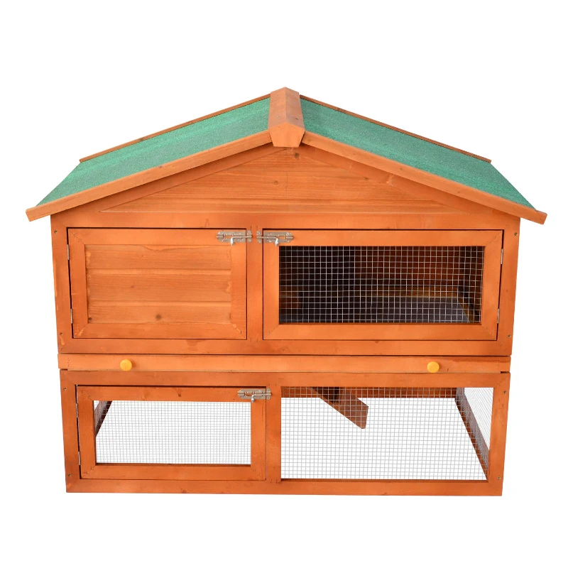 PawHut 48" Elevated Wooden Backyard Rabbit Small Animal Cage Starter Kit with Run and Ramp