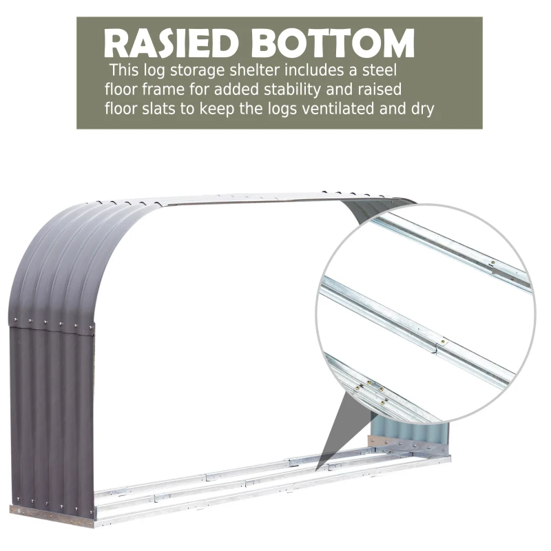 Outsunny 83" Steel Sturdy Firewood Covered Shed Storage Rack - Gray