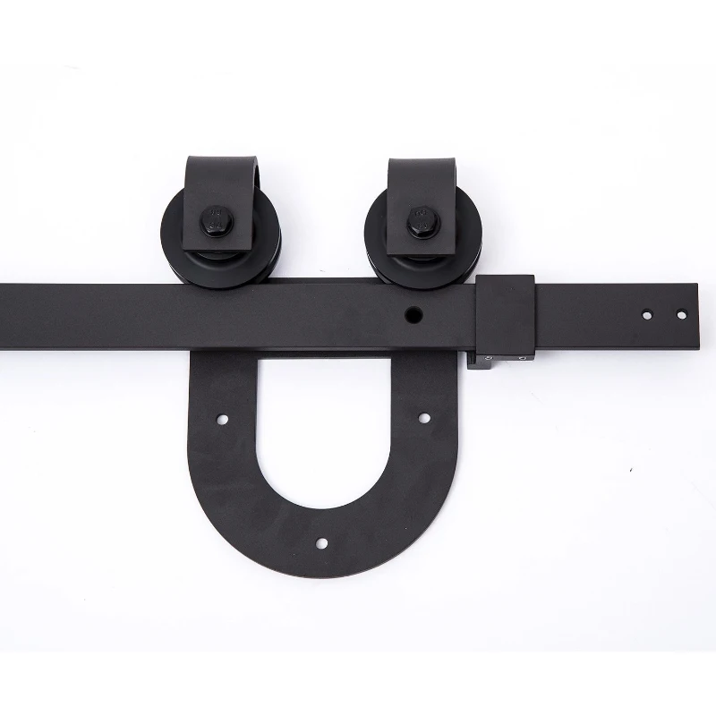 HomCom Rustic 6' Interior Sliding Barn Door Kit Hardware Set - Black Craftsman Horseshoe