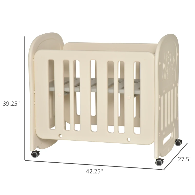 Qaba Multi-Functional Toddler Bed Baby Crib with an Adjustable Height, 4 Detachable Lockable Wheels