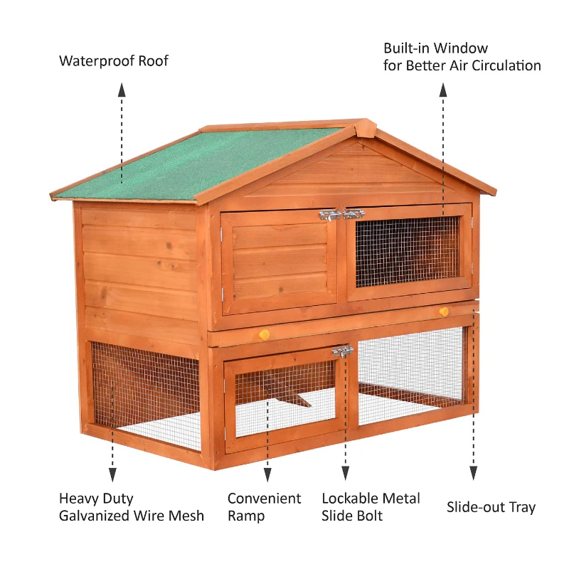 PawHut 48" Elevated Wooden Backyard Rabbit Small Animal Cage Starter Kit with Run and Ramp